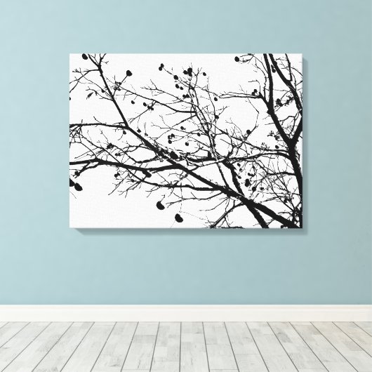 Zwarte en witte winterboom canvas afdruk (Insitu (Houten vloer))