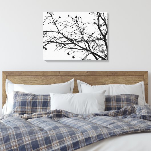 Zwarte en witte winterboom canvas afdruk (Insitu (Slaapkamer))