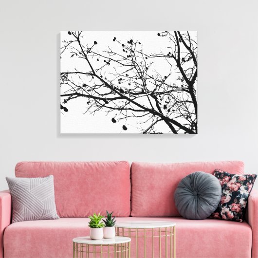 Zwarte en witte winterboom canvas afdruk (Insitu (Woonkamer))