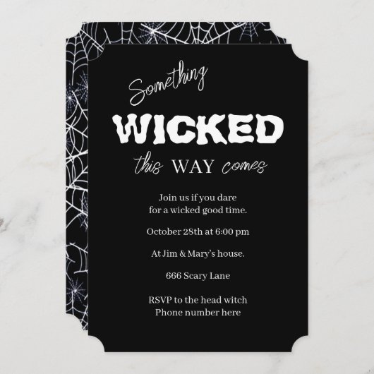 Zwarte en witte witte halloween party kaart (Voorkant / Achterkant)