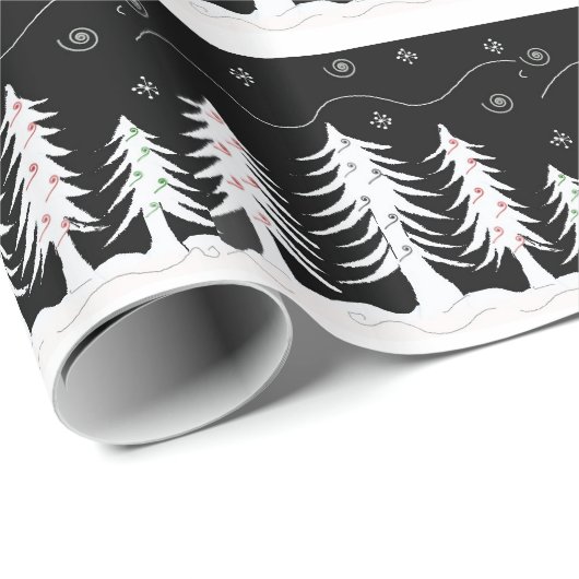 Zwarte en witte witte witte kerstbomen cadeaupapier (Rol Hoek)