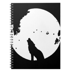 Zwarte en witte wolf huilen bij Moon Notitieboek