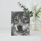 Zwarte en witte wolf illustratie briefkaart (Staand voorkant)