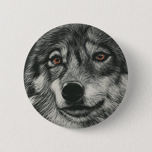 Zwarte en witte wolf illustratie ronde button 5,7 cm (Voorkant)