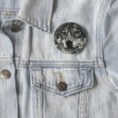 Zwarte en witte wolf illustratie ronde button 5,7 cm (In situ)