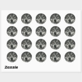 Zwarte en witte wolf illustratie ronde sticker (Vel)
