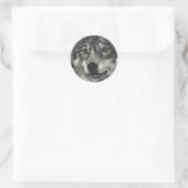 Zwarte en witte wolf illustratie ronde sticker (Tas)