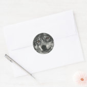 Zwarte en witte wolf illustratie ronde sticker (Envelop)