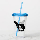 Zwarte en witte wolven acryl drinkbeker (Achterkant)