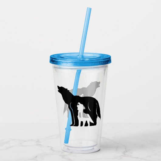 Zwarte en witte wolven acryl drinkbeker (Achterkant)