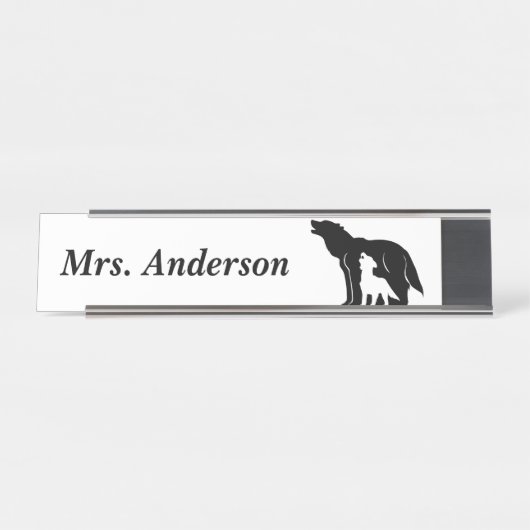 Zwarte en witte wolven bureau naambordje (Voorkant)