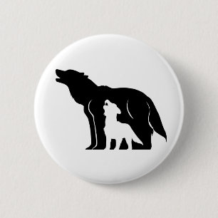Zwarte en witte wolven ronde button 5,7 cm