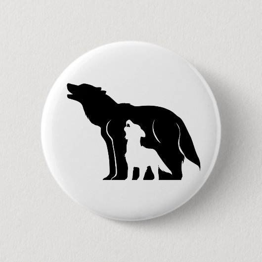 Zwarte en witte wolven ronde button 5,7 cm (Voorkant)