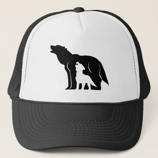 Zwarte en witte wolven trucker pet (Voorkant)