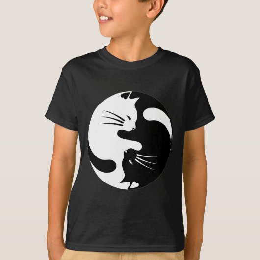 zwarte en witte yinyang katten t-shirt (Voorkant)