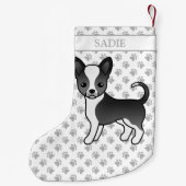 Zwarte en witte zachte laag Chihuahua Dog & Name Kleine Kerstsok (Achterkant)