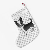 Zwarte en witte zachte laag Chihuahua Dog & Name Kleine Kerstsok (Achterkant (Hangend))