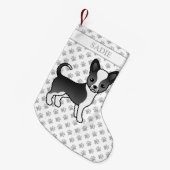 Zwarte en witte zachte laag Chihuahua Dog & Name Kleine Kerstsok (Voorkant (Hangend))