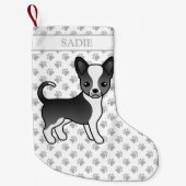 Zwarte en witte zachte laag Chihuahua Dog & Name Kleine Kerstsok (Voorkant)