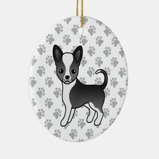 Zwarte en witte zachte laag Chihuahua Dog & Paws Keramisch Ornament (Rechts)