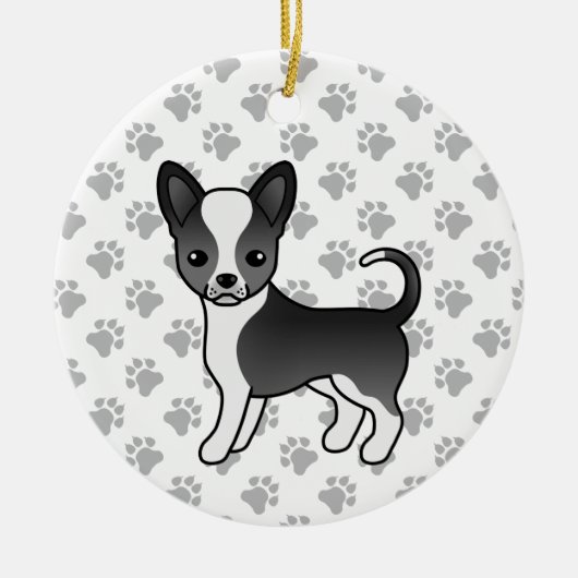 Zwarte en witte zachte laag Chihuahua Dog & Paws Keramisch Ornament (Voorkant)