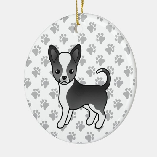Zwarte en witte zachte laag Chihuahua Dog & Paws Keramisch Ornament (Links)