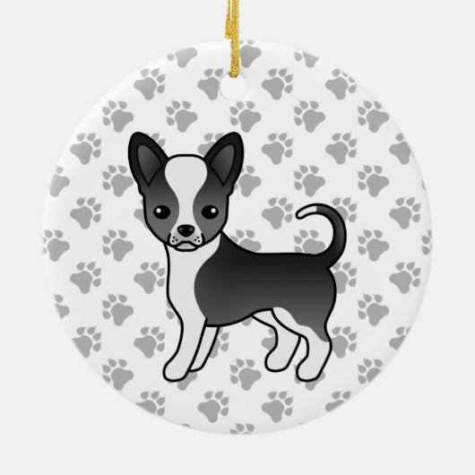 Zwarte en witte zachte laag Chihuahua Dog & Paws Keramisch Ornament (Achterkant)
