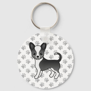 Zwarte en witte zachte laag Chihuahua Dog & Paws Sleutelhanger