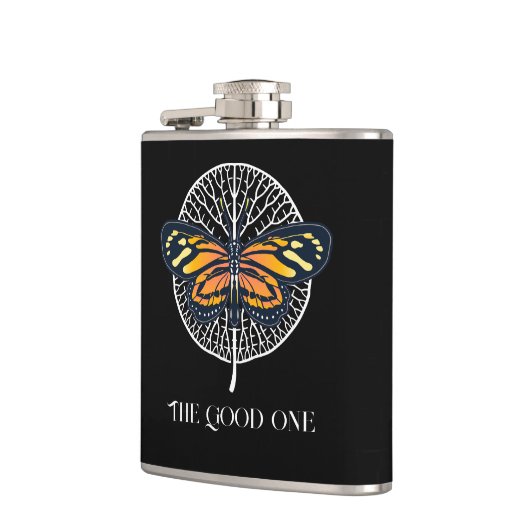 Zwarte en witte zachte vlinder heupfles (Links)