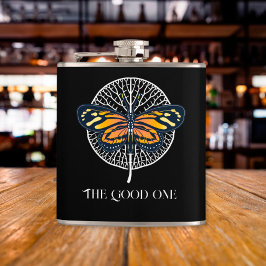 Zwarte en witte zachte vlinder heupfles