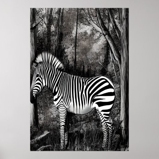 Zwarte en witte Zebra | AI Art Poster (Voorkant)