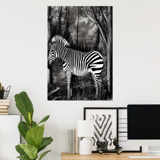 Zwarte en witte Zebra | AI Art Poster (Thuiskantoor)