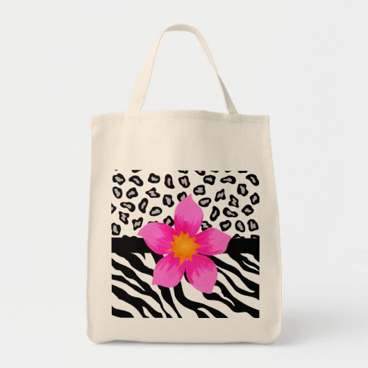 Zwarte en witte Zebra en Cheetah Huid en roze vent Tote Bag (Voorkant)