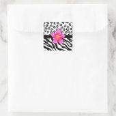 Zwarte en witte Zebra en Cheetah Huid en roze vent Vierkante Sticker (Tas)
