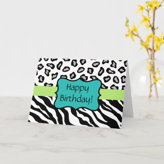 Zwarte en witte Zebra en luipaard Huid- en baarmoe Kaart (Gele Bloem)