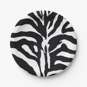 Zwarte en witte zebra moderne mode glamour papieren bordje
