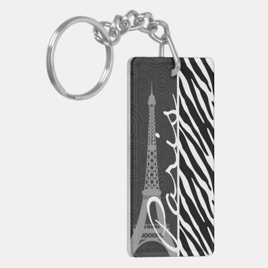Zwarte en witte Zebra; Parijs Sleutelhanger (Voorkant Links)