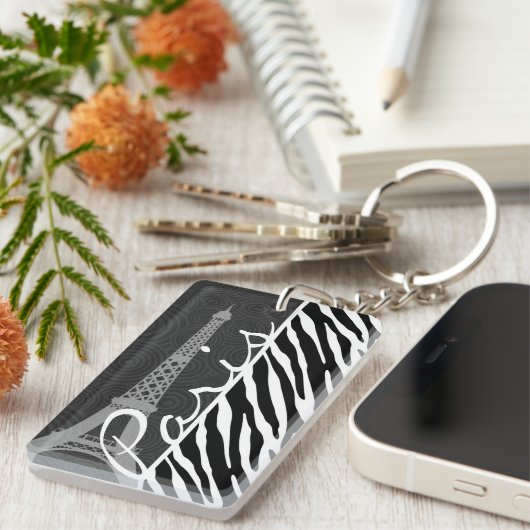 Zwarte en witte Zebra; Parijs Sleutelhanger (Voorkant Rechts)