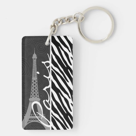 Zwarte en witte Zebra; Parijs Sleutelhanger (achterkant)