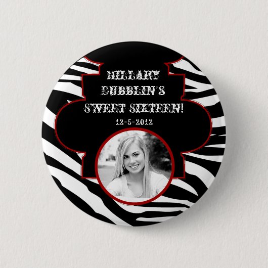 Zwarte en witte Zebra Print Animal Foto Button (Voorkant)