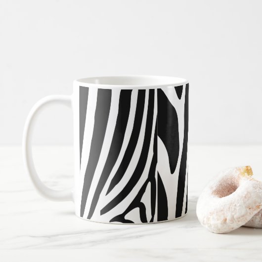 Zwarte en witte zebra strepen koffiemok (Met donut)