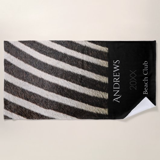 Zwarte en witte Zebra Stripes Name Beach Towel Strandlaken (Voorkant)