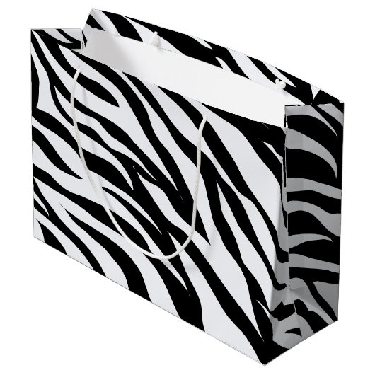 Zwarte en witte Zebra Stripes Pattern Gift Bag Groot Cadeauzakje (Achterkant Gekanteld)