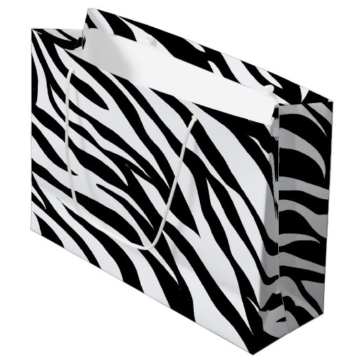 Zwarte en witte Zebra Stripes Pattern Gift Bag Groot Cadeauzakje (Voorkant Gekanteld)