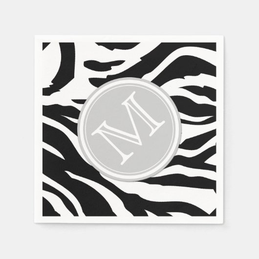 Zwarte en witte zebrastrepen met monogram servetten (Voorkant)