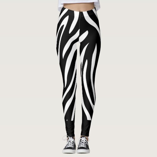 Zwarte en witte zebrastripes met vaste vaste vaste leggings (Voorkant)