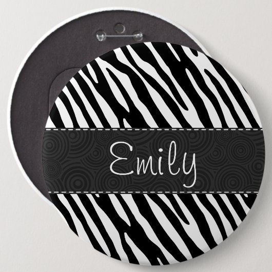Zwarte en witte zebrastripes ronde button 6,0 cm (Voorkant /achterkant)