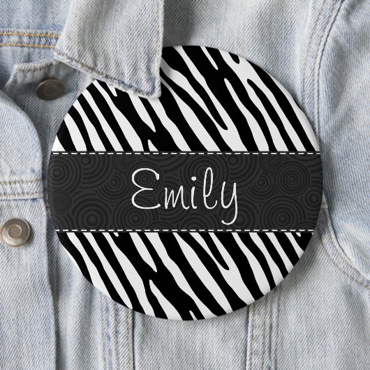 Zwarte en witte zebrastripes ronde button 6,0 cm (In situ)