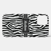 Zwarte en witte zebrastrips met naamplaat Case-Mate iPhone case (Achterkant (horizontaal))