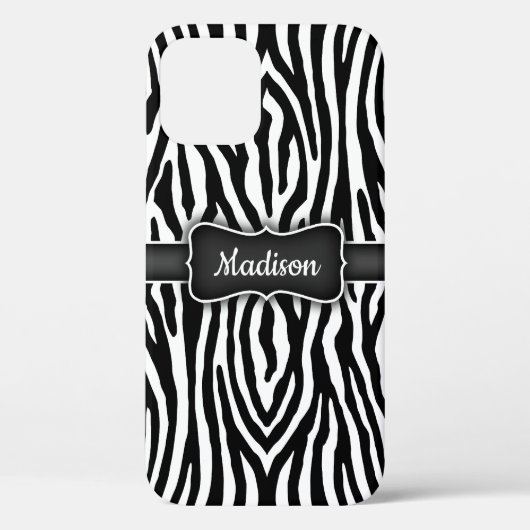 Zwarte en witte zebrastrips met naamplaat Case-Mate iPhone case (Achterkant)